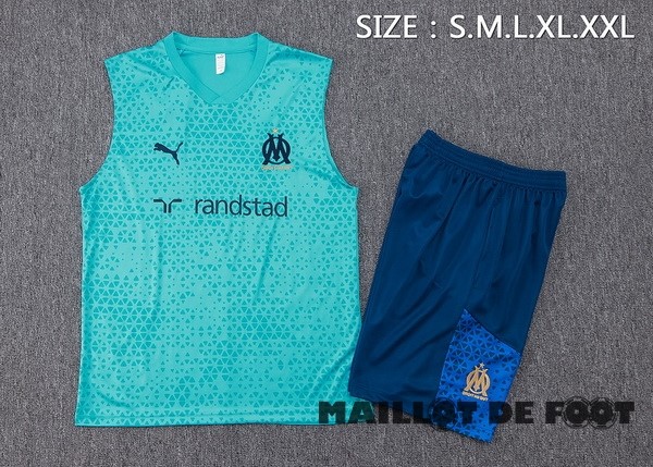 Foot Maillot Pas Cher Entrainement Sans Manches Ensemble Complet Marsella 2023 2024 Vert Bleu