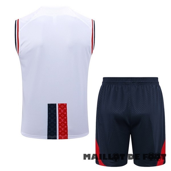 Foot Maillot Pas Cher Entrainement Sans Manches Ensemble Complet Paris Saint Germain 2023 2024 Blanc Rouge Bleu