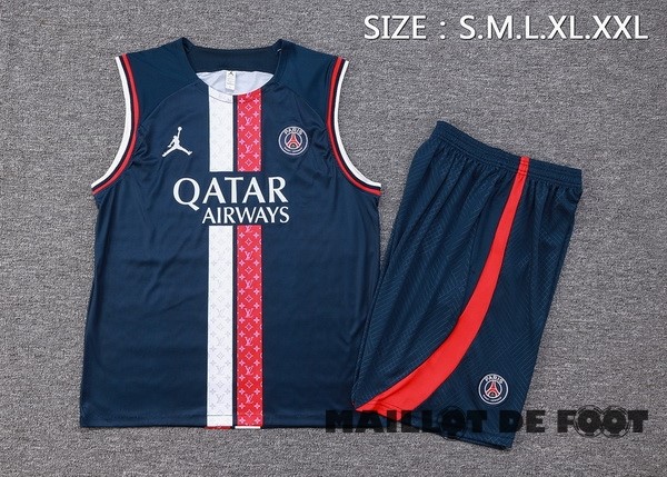 Foot Maillot Pas Cher Entrainement Sans Manches Ensemble Complet Paris Saint Germain 2023 2024 Bleu Marine Rouge