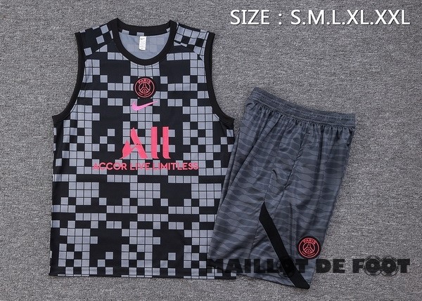 Foot Maillot Pas Cher Entrainement Sans Manches Ensemble Complet Paris Saint Germain 2023 2024 Gris Noir Rose