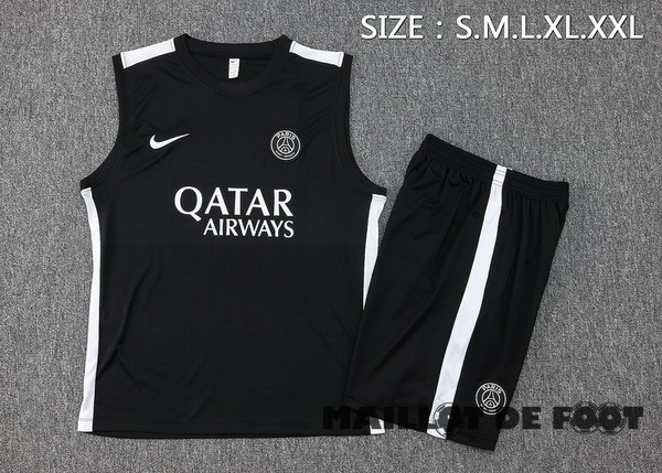 Foot Maillot Pas Cher Entrainement Sans Manches Ensemble Complet Paris Saint Germain 2023 2024 Noir Blanc