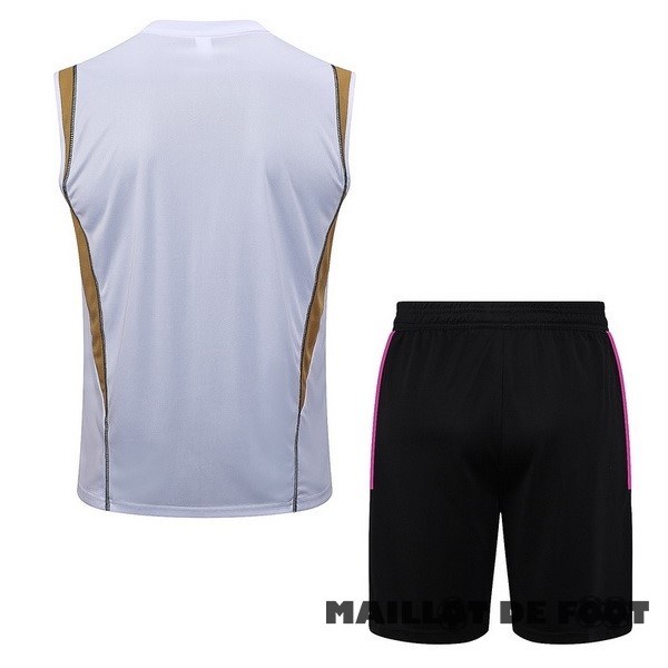 Foot Maillot Pas Cher Entrainement Sans Manches Ensemble Complet Real Madrid 2023 2024 Blanc Jaune Noir