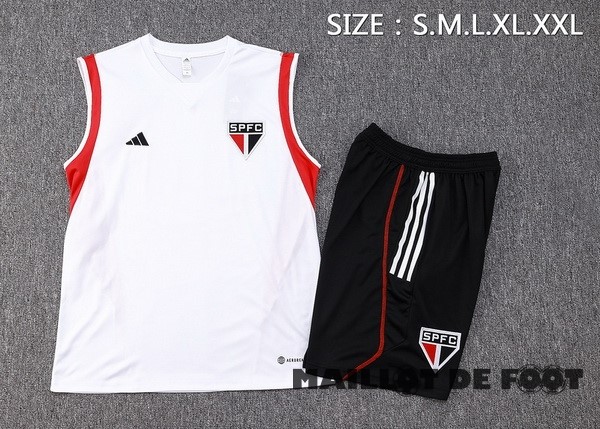 Foot Maillot Pas Cher Entrainement Sans Manches Ensemble Complet São Paulo 2023 2024 Blanc Rouge Noir