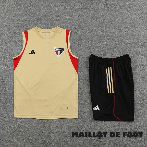 Foot Maillot Pas Cher Entrainement Sans Manches Ensemble Complet São Paulo 2023 2024 Jaune Rouge Noir