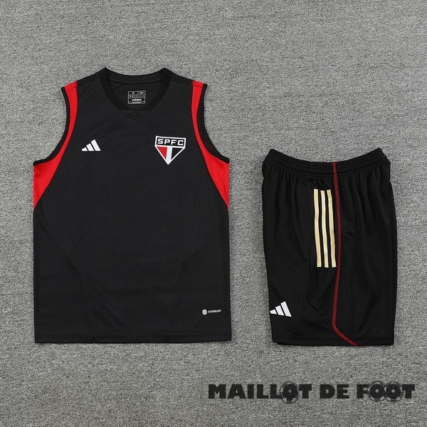 Foot Maillot Pas Cher Entrainement Sans Manches Ensemble Complet São Paulo 2023 2024 Noir Rouge