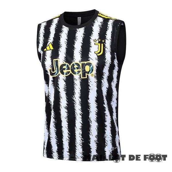 Foot Maillot Pas Cher Entrainement Sans Manches Juventus 2023 2024 Blanc Noir Jaune