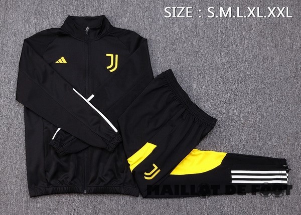 Foot Maillot Pas Cher Conjunto Completo Ropa Deportiva Con Cremallera Larga Enfant Juventus 2023 2024 Noir Blanc Jaune