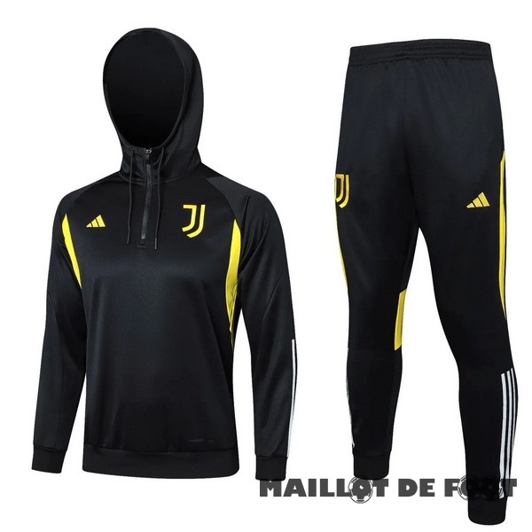 Foot Maillot Pas Cher Conjunto Completo Veste Con Capucha Enfant Juventus 2023 2024 Noir Blanc Jaune