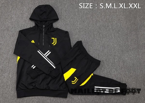 Foot Maillot Pas Cher Conjunto Completo Veste Con Capucha Enfant Juventus 2023 2024 Noir Blanc Jaune