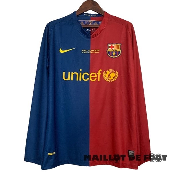 Foot Maillot Pas Cher Domicile Manches Longues Barcelona Retro 2008 2009 Bleu Rouge