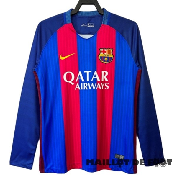 Foot Maillot Pas Cher Domicile Manches Longues Barcelona Retro 2016 2017 Bleu Rouge