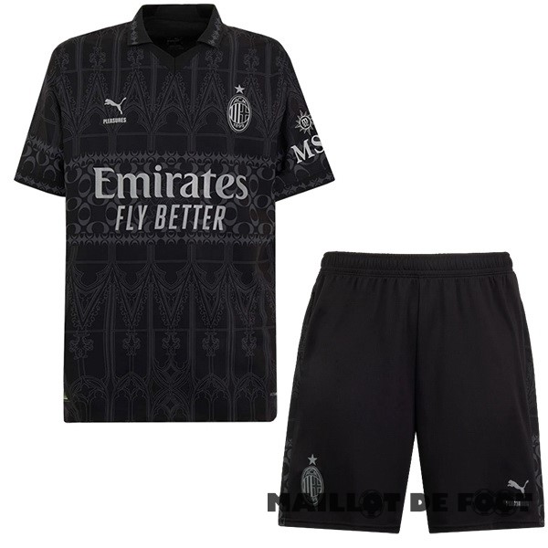 Foot Maillot Pas Cher Fourth Conjunto De Enfant AC Milan 2023 2024 Noir