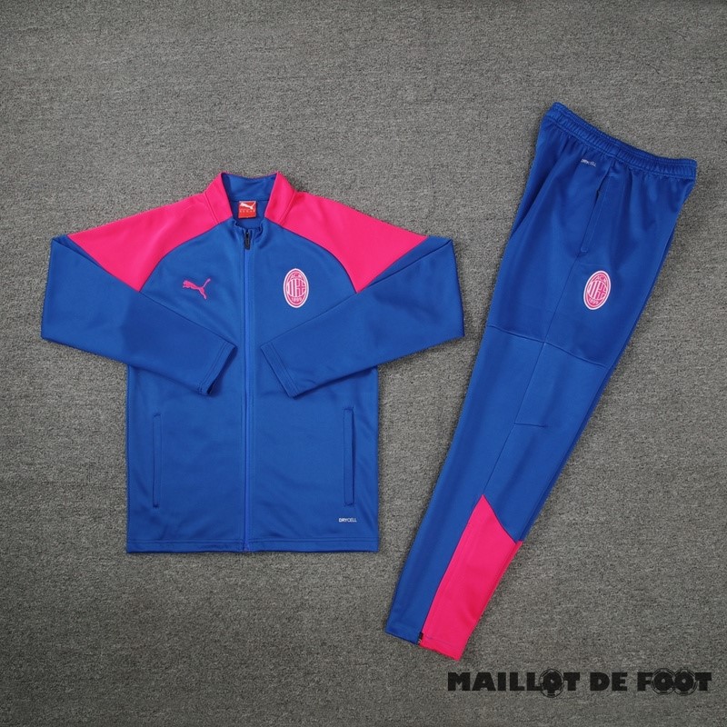 Foot Maillot Pas Cher Ensemble Complet Ropa Deportiva Con Cremallera Larga AC Milan 2024 2025 Bleu Rose