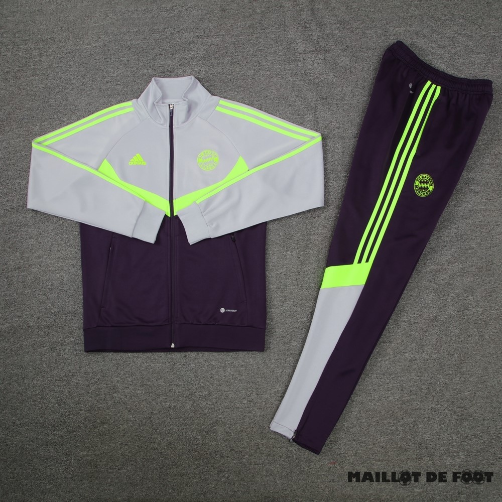Foot Maillot Pas Cher Ensemble Complet Ropa Deportiva Con Cremallera Larga Bayern Múnich 2023 2024 Gris Purpura