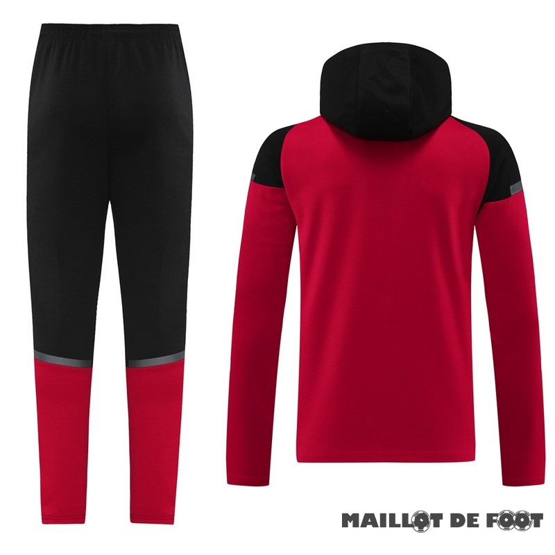 Foot Maillot Pas Cher Ensemble Complet Sweat Shirt Capuche AC Milan 2024 2025 Noir Rouge