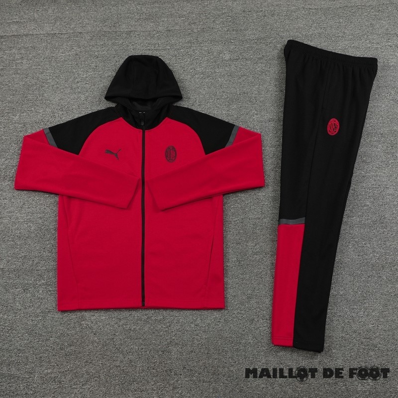 Foot Maillot Pas Cher Ensemble Complet Sweat Shirt Capuche AC Milan 2024 2025 Noir Rouge