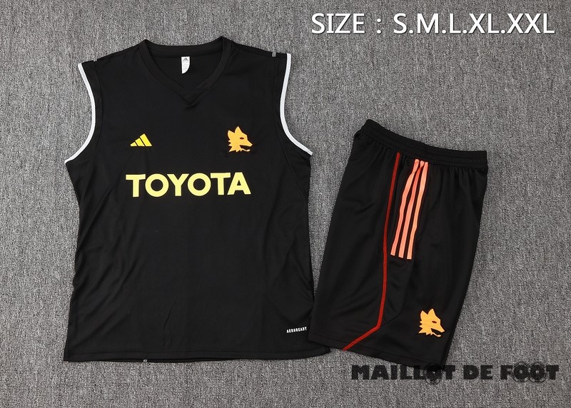 Foot Maillot Pas Cher Entrainement Sans Manches Ensemble Complet AS Roma 2023 2024 Noir