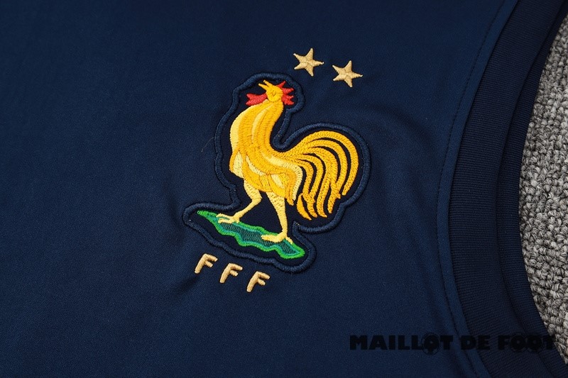 Foot Maillot Pas Cher Entrainement Sans Manches Ensemble Complet France 2024 Bleu Marine