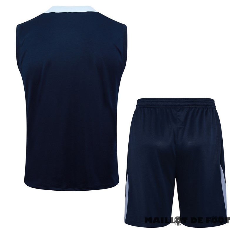 Foot Maillot Pas Cher Entrainement Sans Manches Ensemble Complet France 2024 Bleu Marine