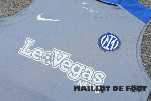 Foot Maillot Pas Cher Entrainement Sans Manches Ensemble Complet Inter Milán 2024 2025 Gris Bleu