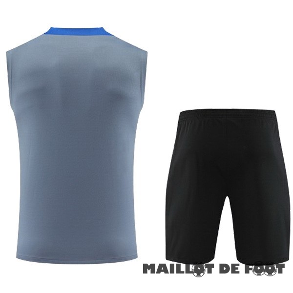 Foot Maillot Pas Cher Entrainement Sans Manches Ensemble Complet Inter Milán 2024 2025 Gris Bleu