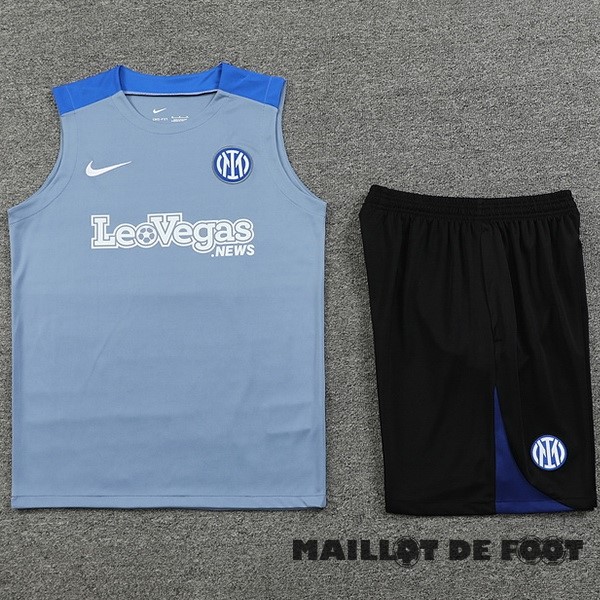 Foot Maillot Pas Cher Entrainement Sans Manches Ensemble Complet Inter Milán 2024 2025 Gris Bleu