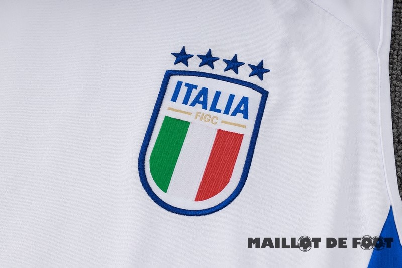 Foot Maillot Pas Cher Entrainement Sans Manches Ensemble Complet Italie 2024 Blanc Bleu Marine