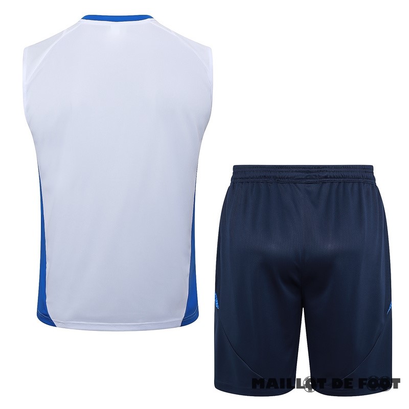 Foot Maillot Pas Cher Entrainement Sans Manches Ensemble Complet Italie 2024 Blanc Bleu Marine