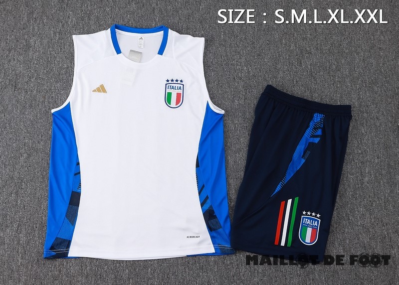 Foot Maillot Pas Cher Entrainement Sans Manches Ensemble Complet Italie 2024 Blanc Bleu Marine