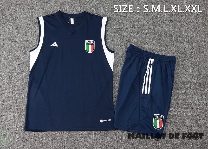 Foot Maillot Pas Cher Entrainement Sans Manches Ensemble Complet Italie 2024 Bleu Marine
