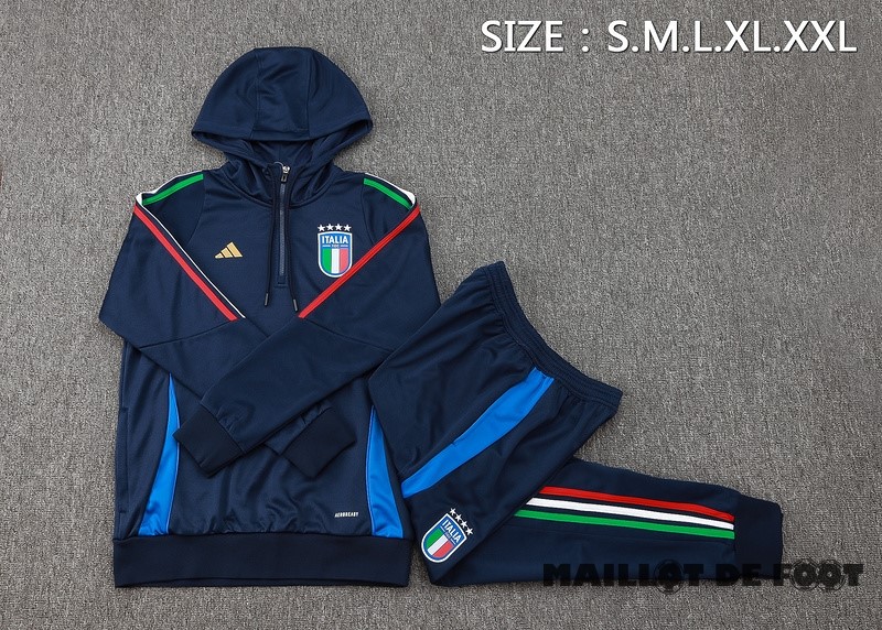 Foot Maillot Pas Cher Ensemble Complet Veste Con Capucha Italie 2024 Bleu Marine