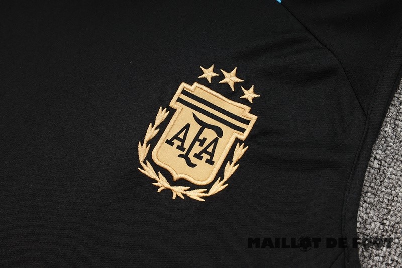 Foot Maillot Pas Cher Entrainement Sans Manches Ensemble Complet Argentine 2024 Noir Bleu