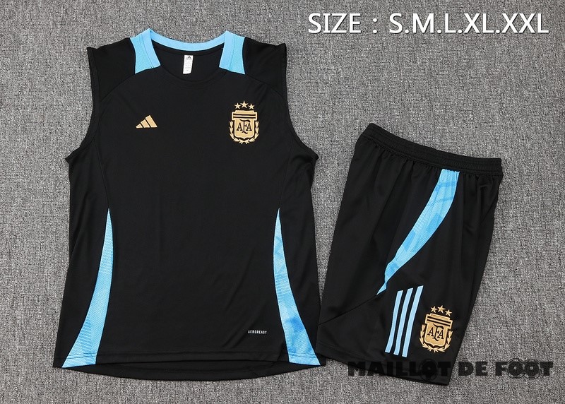 Foot Maillot Pas Cher Entrainement Sans Manches Ensemble Complet Argentine 2024 Noir Bleu