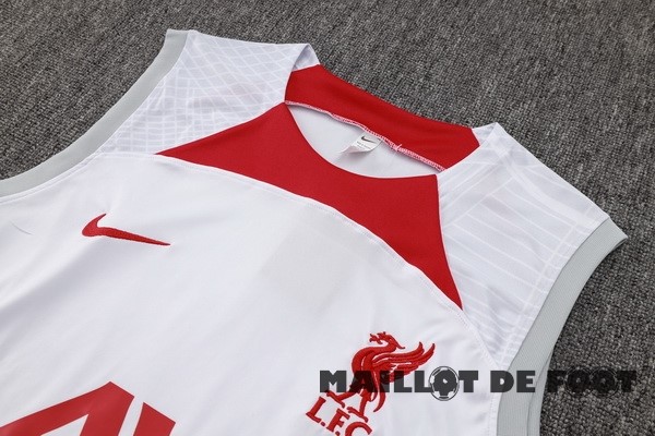 Foot Maillot Pas Cher Entrainement Sans Manches Ensemble Complet Liverpool 2024 2025 Blanc Rouge Noir