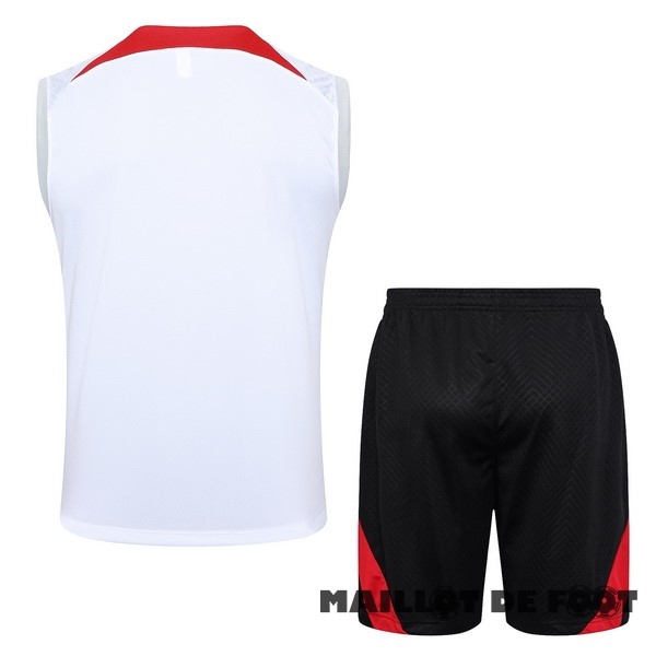 Foot Maillot Pas Cher Entrainement Sans Manches Ensemble Complet Liverpool 2024 2025 Blanc Rouge Noir