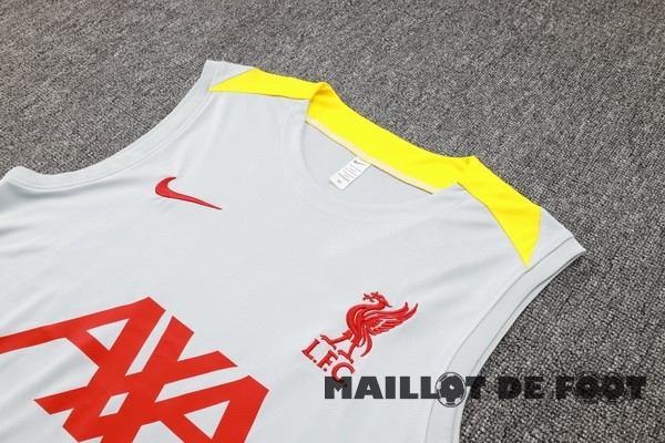 Foot Maillot Pas Cher Entrainement Sans Manches Ensemble Complet Liverpool 2024 2025 Gris Jaune Noir