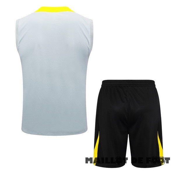 Foot Maillot Pas Cher Entrainement Sans Manches Ensemble Complet Liverpool 2024 2025 Gris Jaune Noir