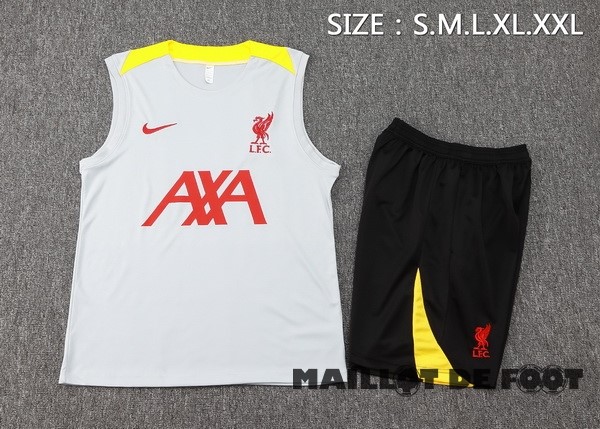 Foot Maillot Pas Cher Entrainement Sans Manches Ensemble Complet Liverpool 2024 2025 Gris Jaune Noir