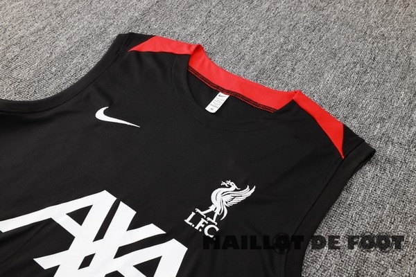 Foot Maillot Pas Cher Entrainement Sans Manches Ensemble Complet Liverpool 2024 2025 Noir Blanc Rouge