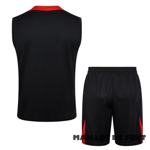 Foot Maillot Pas Cher Entrainement Sans Manches Ensemble Complet Liverpool 2024 2025 Noir Blanc Rouge