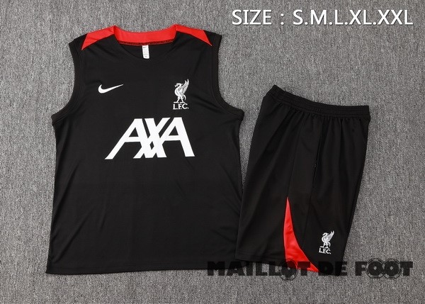 Foot Maillot Pas Cher Entrainement Sans Manches Ensemble Complet Liverpool 2024 2025 Noir Blanc Rouge