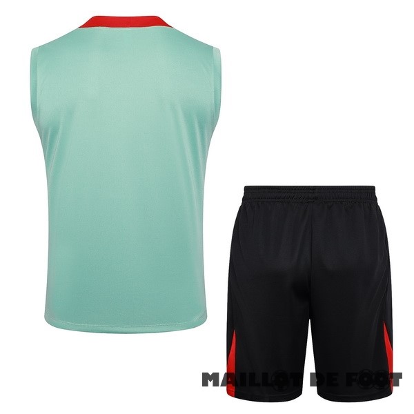 Foot Maillot Pas Cher Entrainement Sans Manches Ensemble Complet Liverpool 2024 2025 Vert Noir