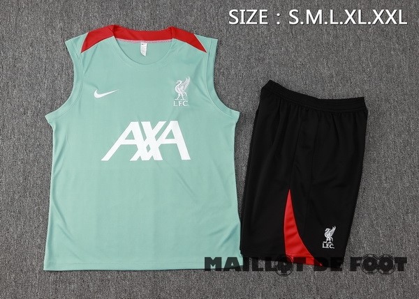 Foot Maillot Pas Cher Entrainement Sans Manches Ensemble Complet Liverpool 2024 2025 Vert Noir